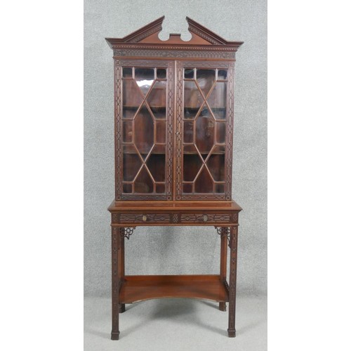 2 - A C.1900 mahogany Chinese Chippendale style display cabinet by Edwards and Roberts with upper astrag... 