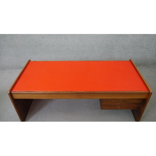 3 - A mid century coffee table with plate glass inset top and fitted with end drinks drawer. H.53 W.144 ... 