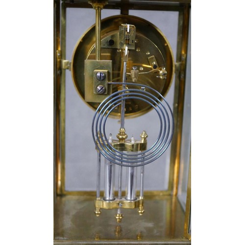 192 - A 19th century French gilt brass and bevelled plate mercury pendulum mantle clock with white enamel ... 