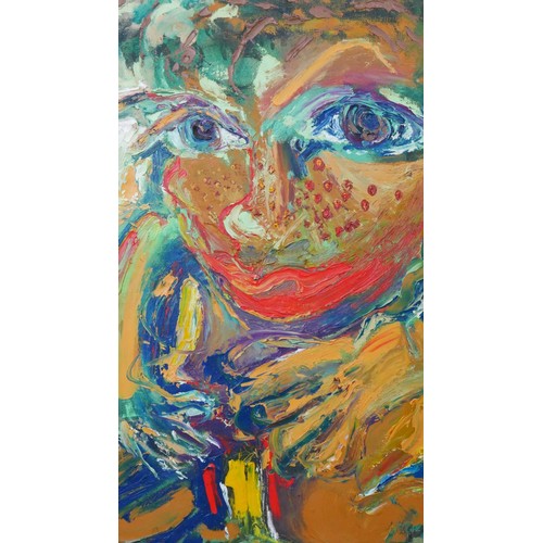 218 - A large oil on canvas, portrait study, 
