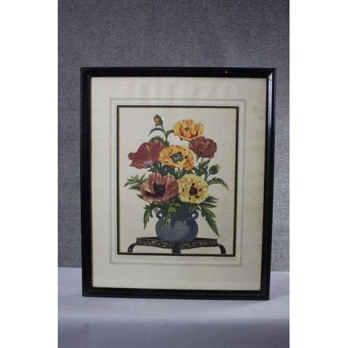 158 - Charles Flower- A framed and glazed signed woodblock print titled 'Oriental Poppies', edition 67/100... 