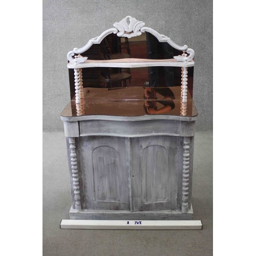 277 - A 19th century later painted chiffonier with a later, shaped peach glass top. H142 W.90 D.40 cm