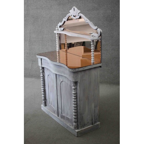 277 - A 19th century later painted chiffonier with a later, shaped peach glass top. H142 W.90 D.40 cm