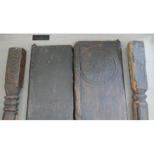 281 - A pair of antique carved doors from the Kafiristan region of Afghanistan with two door posts. 
H.209... 