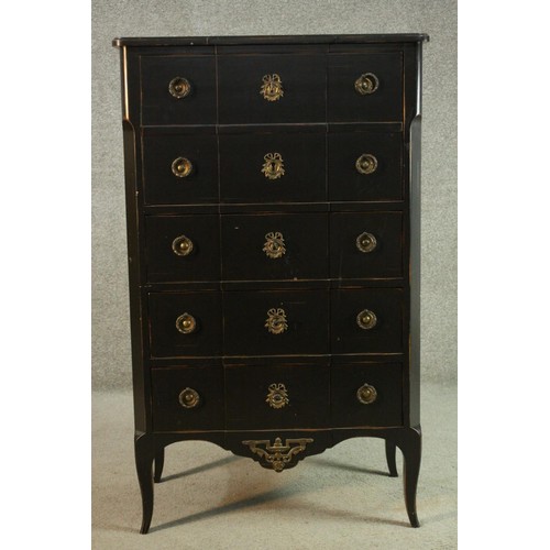 381 - Chest of drawers, contemporary Louis XV style with ormolu mounts. H.117 W.70 D.40cm.