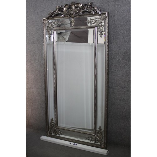 384 - Pier mirror, contemporary Rococo style with bevelled plate glass. H.182 W.92 cm.