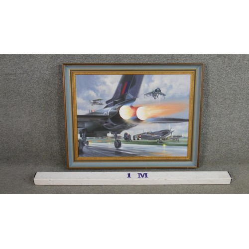 461 - Wilfred Hardy (British 1938-2016), RAF planes, oil on canvas, signed lower left, with gallery label ... 