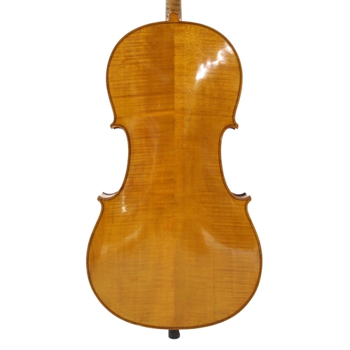 2521 - Good early 20th century German violoncello labelled 'Gustav Bernstein', the jointed back of faint me... 