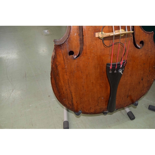 2649 - Good 19th century French double bass, length of back 43.5