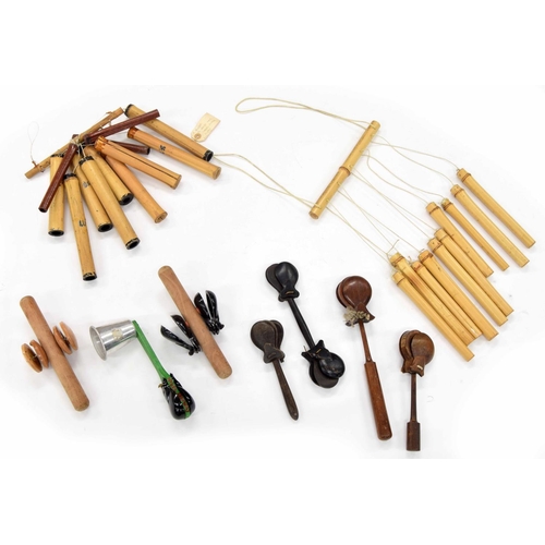 1014 - Collection of Castanet machines; together with two sets of bamboo chimes ex. James Blades/Nigel Ship... 
