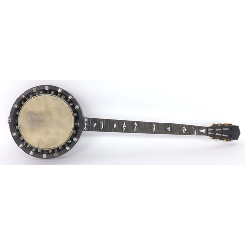 1036 - Early 20th century five string zither banjo by and stamped Richard Spencer, Clapham, with 8
