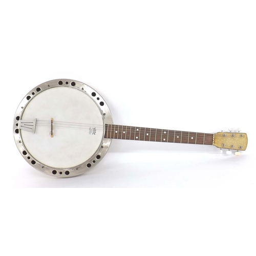 1060 - 1950s German guitar banjo, probably by Framus, with gold resonator back and gold sparkle head, 11