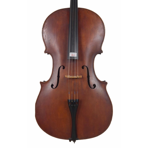 2532 - English violoncello by and labelled Walter H. Mayson, Manchester, A.D. 1883, the two piece back of b... 