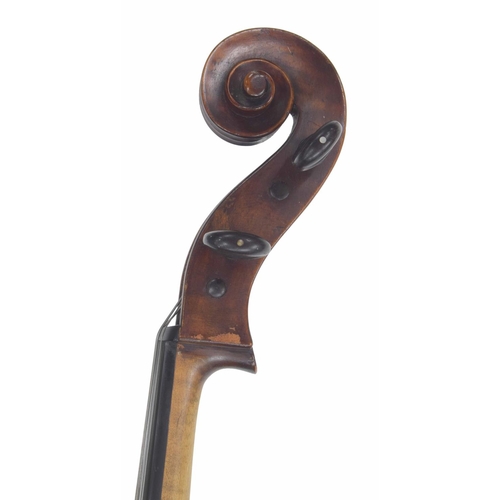 2532 - English violoncello by and labelled Walter H. Mayson, Manchester, A.D. 1883, the two piece back of b... 