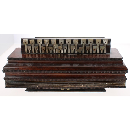 1212 - Two similar 19th century rosewood flutina accordions, both in need of some attention (2)