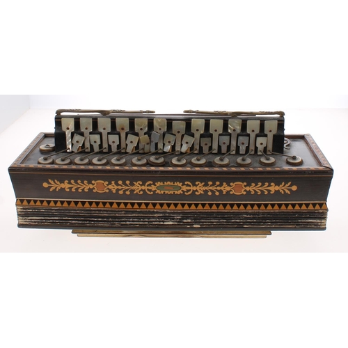 1213 - Three similar 19th century boxwood inlaid flutina accordions, all in need of some attention (3)