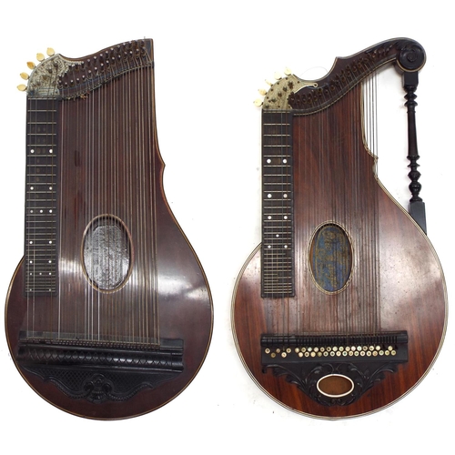 1219 - Two good German fretted table zithers, one labelled Otto Jaeger, Frankfurt, the other labelled and s... 