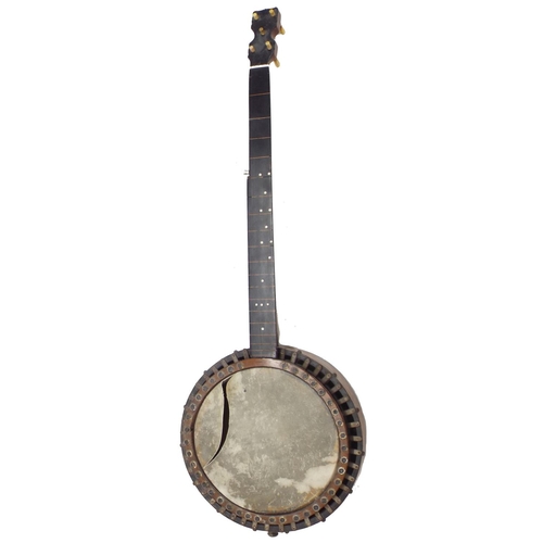 1227 - Early provincial seven string banjo bearing an Edward Withers retail label to the inner ring; togeth... 