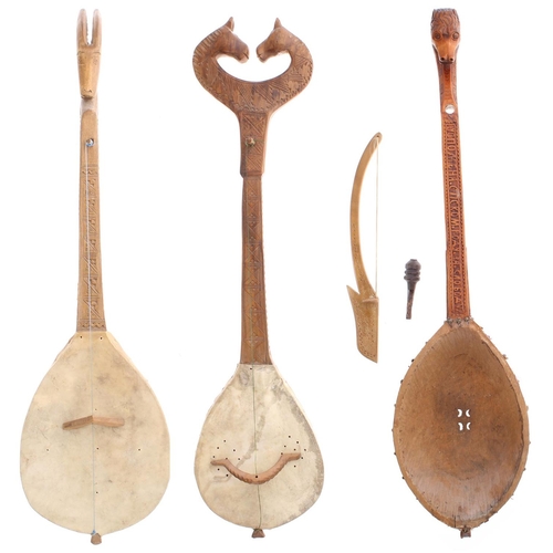 1251 - Three Eastern European one stringed gusle fiddles (3)