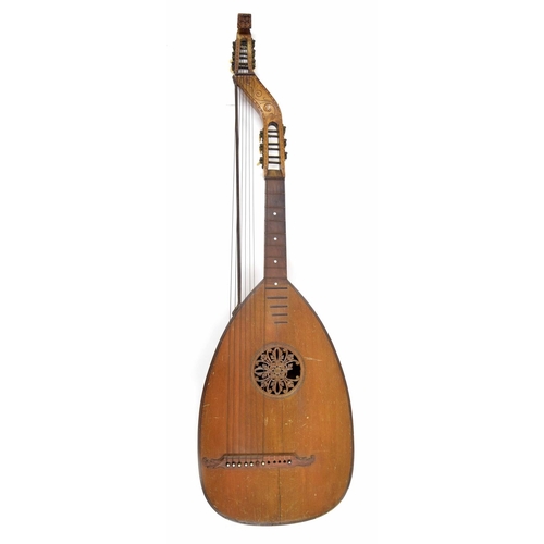 1204 - Early 20th century Theorbo guitar lute with twelve strings, the bowl back with eleven segmented ribs... 