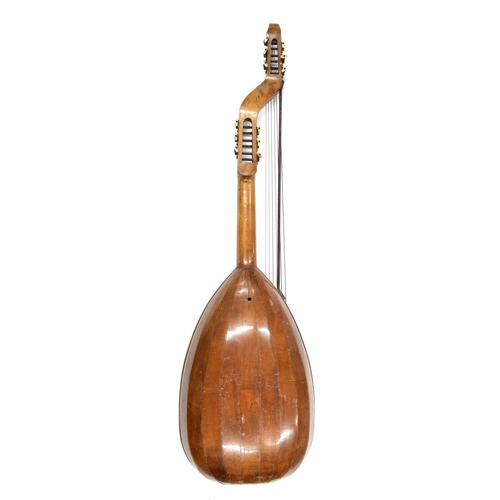1204 - Early 20th century Theorbo guitar lute with twelve strings, the bowl back with eleven segmented ribs... 