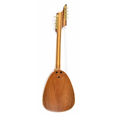 1207 - Unusual tenor guitar/mandolin harp, with pear-shaped chevron banded body and Mother of Pearl dot mar... 