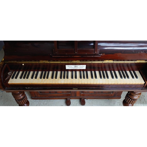 1226 - Rosewood cabinet piano by George Peachey of London, with cylinder keyboard cover over a recessed bea... 