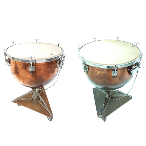 1227 - Rare and important pair of Parsons Super Ideal copper pedal tuned timpani drums, 29