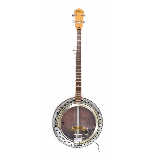 1232 - 1970s Framus five string banjo, fitted with an under-skin transducer pickup