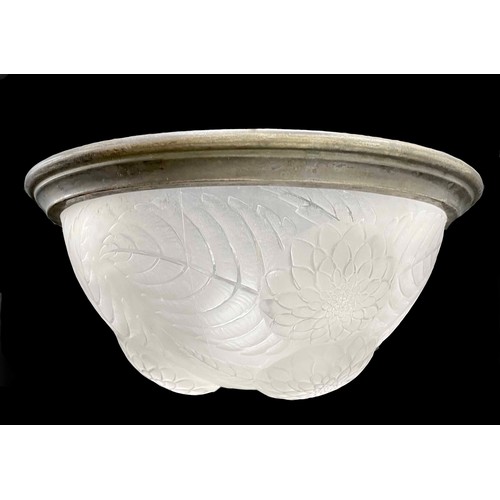4 - R. Lalique 'Dahlia' frosted glass circular light shade with a gilt metal mount, moulded R. Lalique s... 