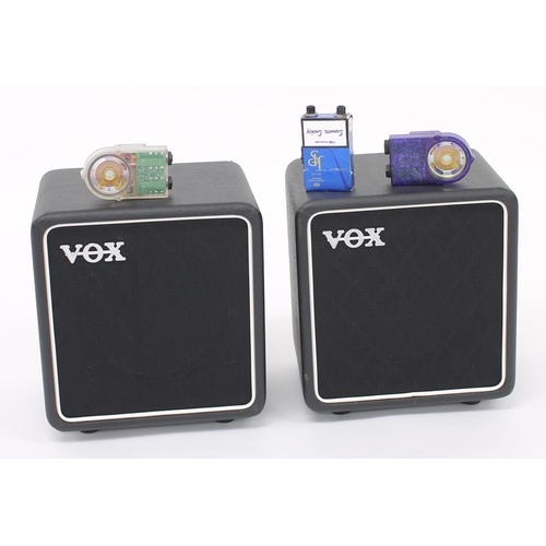 602 - Two boxed Vox BC108 guitar amplifier speaker cabinets; together with three Smokey battery powered on... 