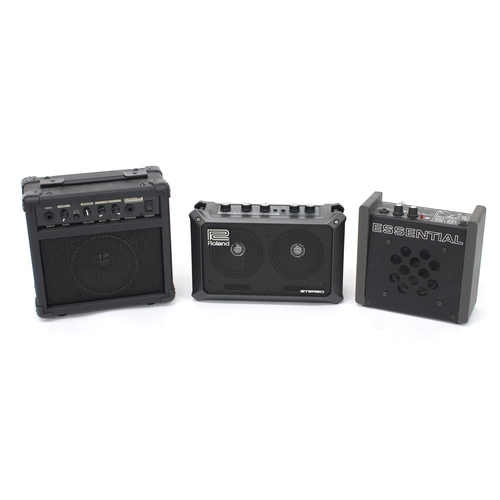 606 - Roland Mobile Cube guitar amplifier; together with a Kinsman 10 watt practice amplifier and a Novane... 