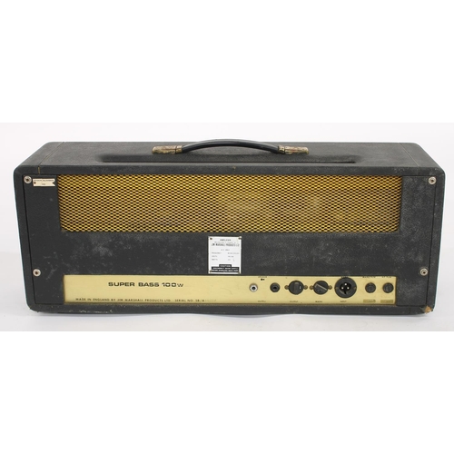 623 - 1969 Marshall model 1992 Super Bass 100w guitar amplifier head in need of servicing, serial no. SB/A... 