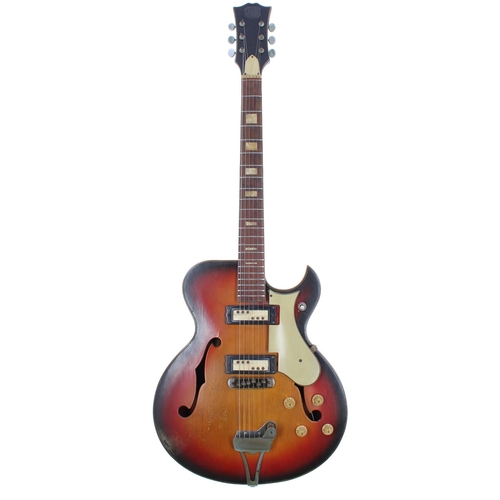 64 - Japanese Thinline Florentine single cut hollow body electric guitar, probably by Teisco; Finish: che... 