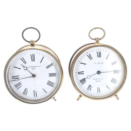 1036 - Great Western Railway (G.W.R) brass drum mantel clock timepiece, the 3.5