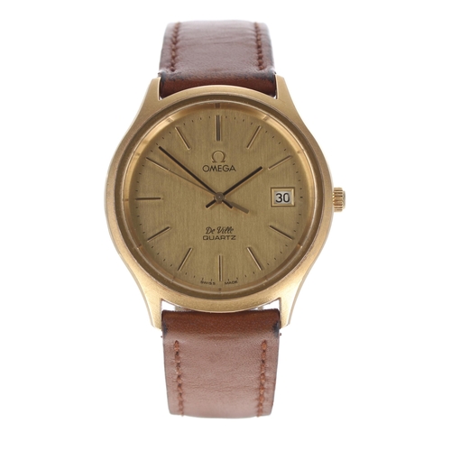 4 - Omega De Ville Quartz gold plated gentleman's wristwatch, circa late 1970s, champagne dial with bato... 