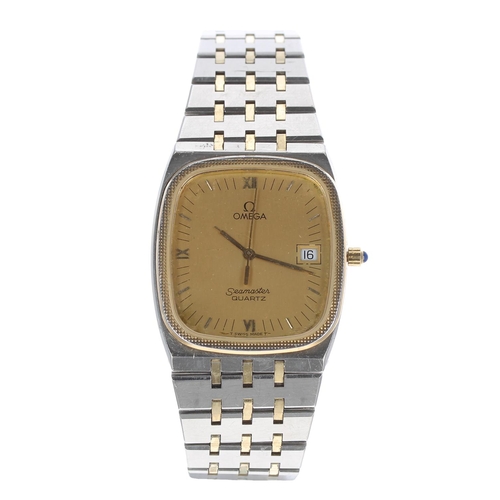 21 - Omega Seamaster Quartz bi-colour gentleman's bracelet watch, cal.1430, squared champagne dial with q... 