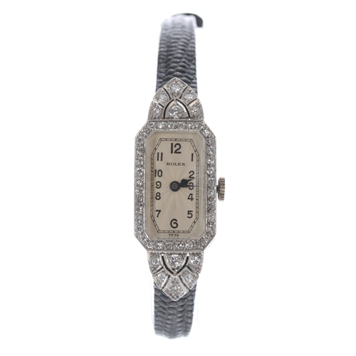 60 - Attractive Rolex Art Deco platinum and diamond set lady's cocktail watch, case serial no. 192xxx, si... 