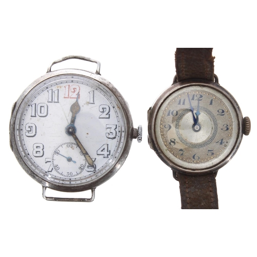 504 - Silver wire-lug wristwatch, import hallmarks Edinburgh 1924, enamel dial, unsigned movement, hinged ... 