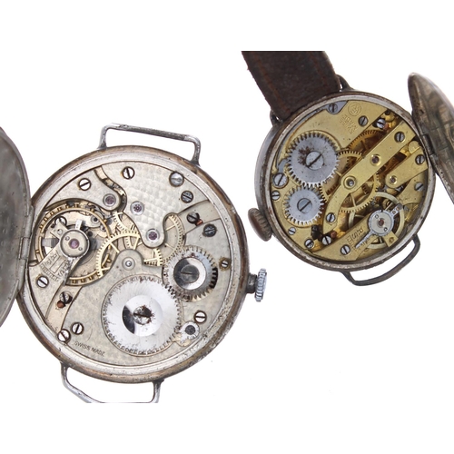 504 - Silver wire-lug wristwatch, import hallmarks Edinburgh 1924, enamel dial, unsigned movement, hinged ... 