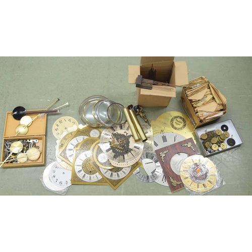 1452 - Small quantity of various clock fittings including winding keys, pendulums, dial glasses and bezels,... 