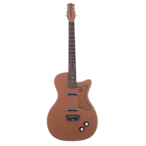 49 - Danelectro U2 electric guitar; Body: coral finish with white edge binding; Neck: coral finish, good;... 