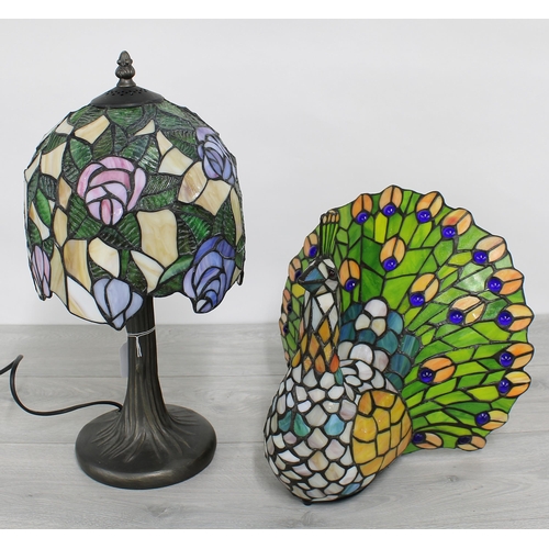 25 - Tiffany style table lamp with stained glass roses shade, 17
