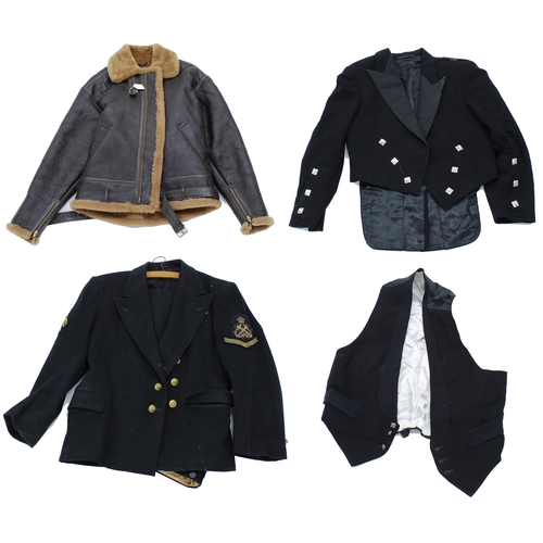 60 - British Royal Navy dress double breasted blazer and trouser; together with a Prince Charlie kilt jac... 