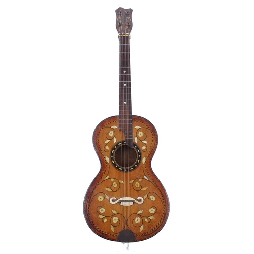 1308 - Early 20th century German tenor guitar, with foliate and multi-band inlay to the top, within an ebon... 