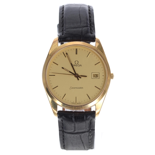 9 - Omega Seamaster Quartz gold plated and stainless steel gentleman's wristwatch, champagne dial with b... 