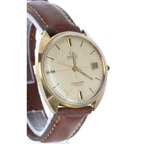 17 - Omega Seamaster Cosmic automatic gold plated gentleman's wristwatch, circular champagne dial with ba... 