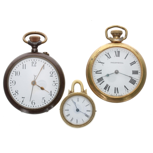 445 - Gunmetal centre seconds lever pocket watch in need of attention, 52mm; together with an Ingersoll go... 
