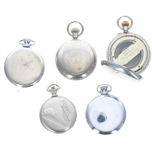 452 - Ingersoll Yankee nickel cased pocket watch; together with a chrome cased pocket watch, the dial with... 