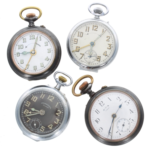 453 - Ingersoll Alarm chrome cased pocket watch, 52mm; together with a chrome cased alarm pocket watch, 49... 
